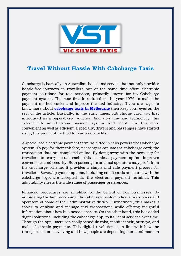 travel without hassle with cabcharge taxis