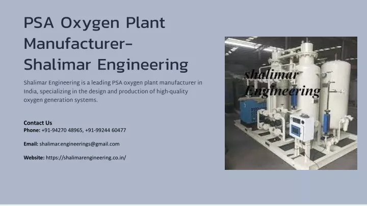 psa oxygen plant manufacturer shalimar engineering