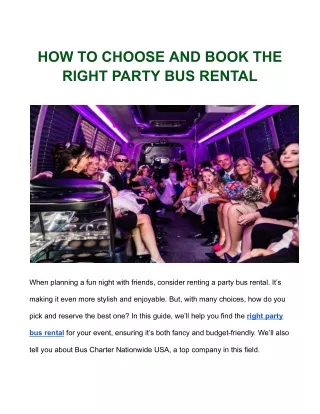 HOW TO CHOOSE AND BOOK THE RIGHT PARTY BUS RENTAL