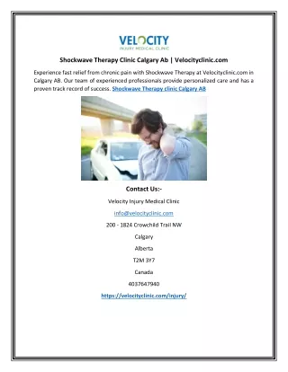 Shockwave Therapy Clinic Calgary Ab | Velocityclinic.com