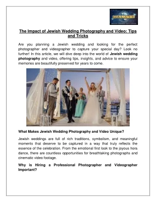 The Impact of Jewish Wedding Photography and Video Tips and Tricks