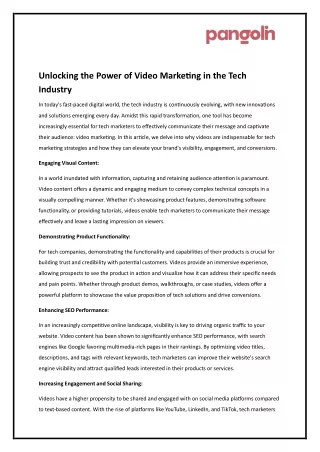Unlocking the Power of Video Marketing in the Tech Industry