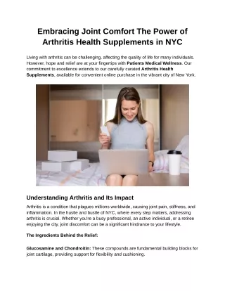 Embracing Joint Comfort The Power of Arthritis Health Supplements in NYC
