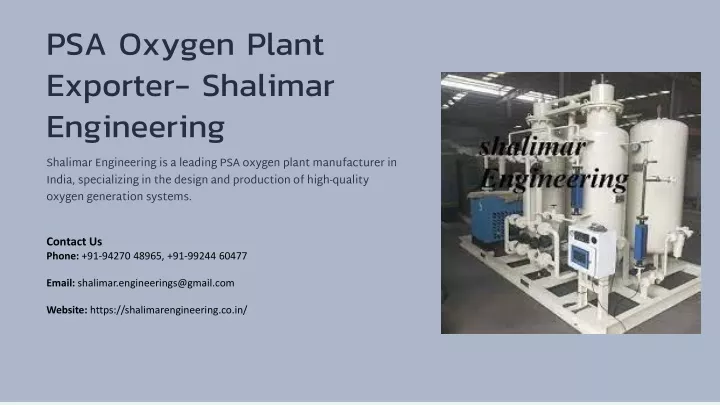 psa oxygen plant exporter shalimar engineering