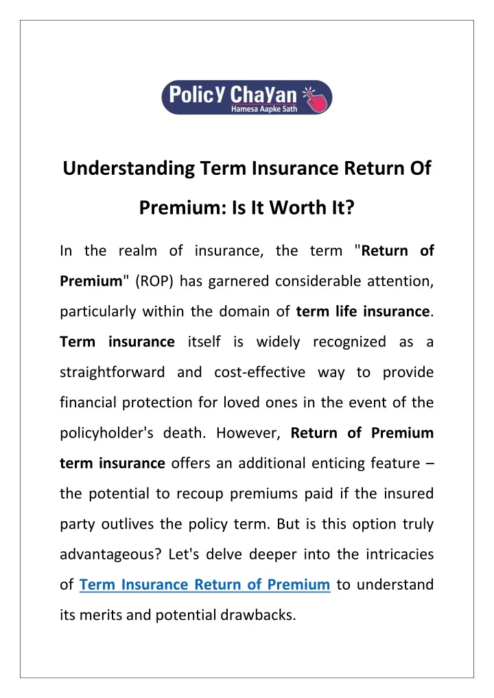 understanding term insurance return of