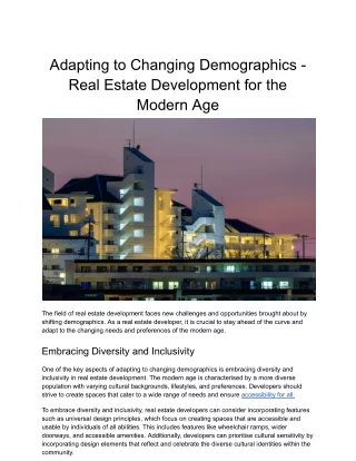 Adapting to Changing Demographics - Real Estate Development for the Modern Age