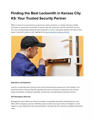 Finding the Best Locksmith in Kansas City KS_ Your Trusted Security Partner