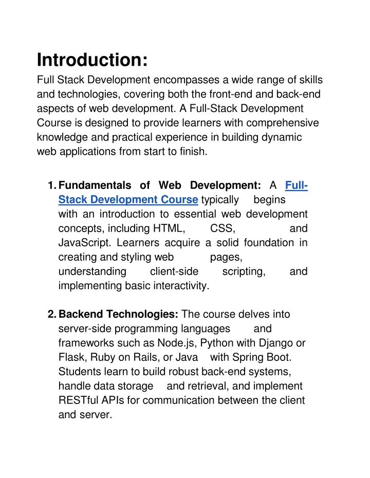 introduction full stack development encompasses