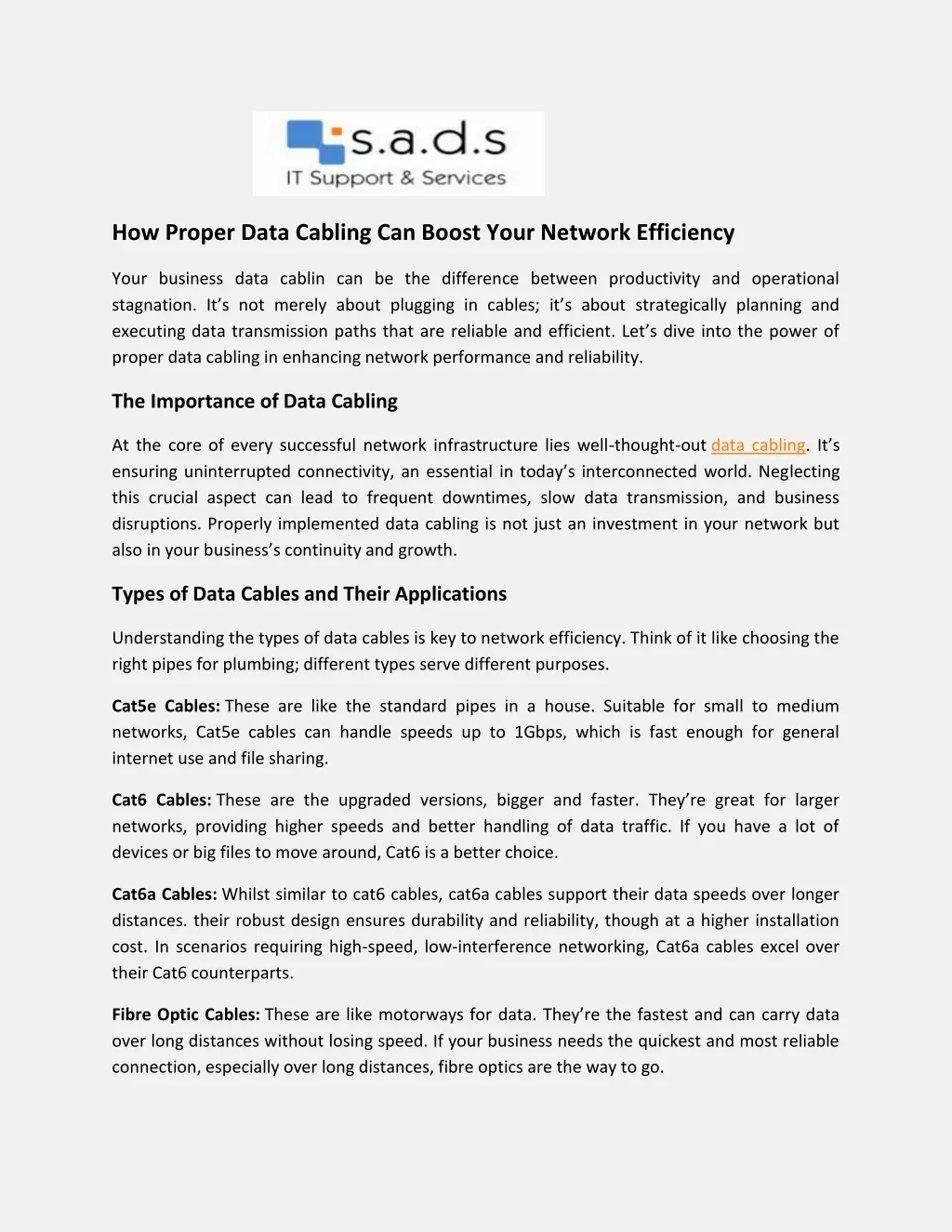 PPT - How Proper Data Cabling Can Boost Your Network Efficiency - SADS ...