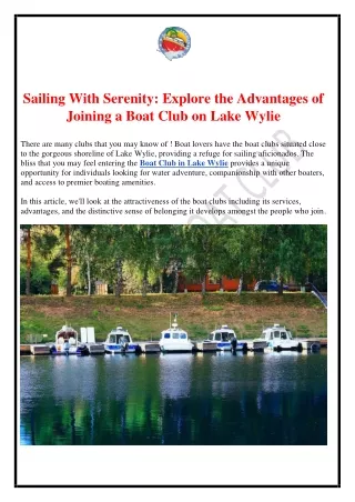 Sailing With Serenity: Explore the Advantages of Joining a Boat Club on Lake Wyl