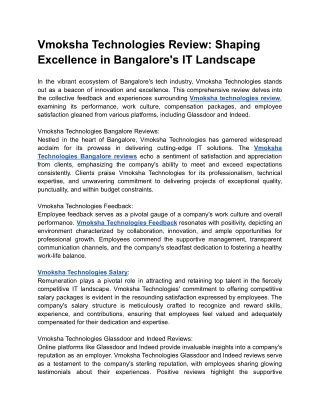 Vmoksha Technologies Review_ Shaping Excellence in Bangalore's IT Landscape