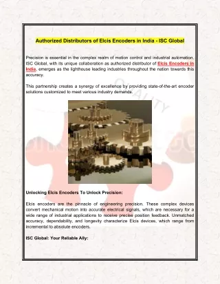 Authorized Distributors of Elcis Encoders in India - ISC Global