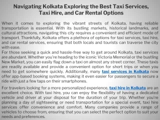 Navigating Kolkata Exploring the Best Taxi Services, Taxi Hire, and Car Rental Options