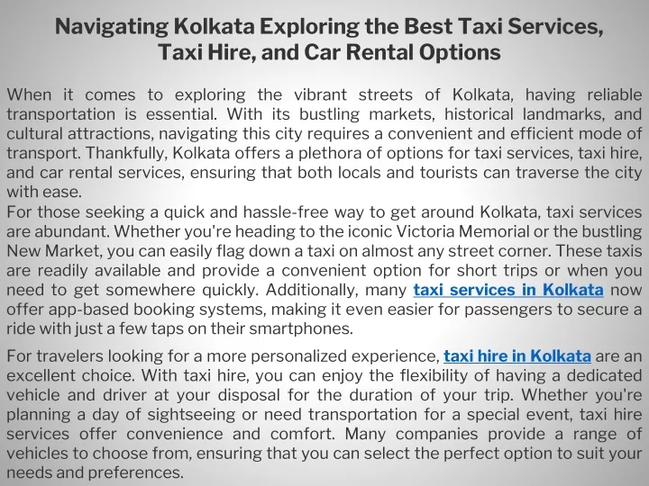 navigating kolkata exploring the best taxi