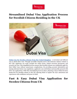 Streamlined Dubai Visa Application Process for Swedish Citizens Residing in the UK