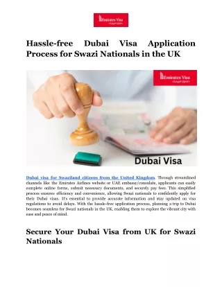 Hassle-free Dubai Visa Application Process for Swazi Nationals in the UK