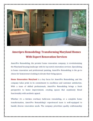 Ameripro Remodeling Transforming Maryland Homes With Expert Renovation Services
