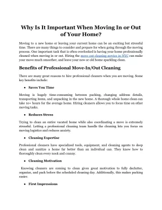 Why Is It Important When Moving In or Out of Your Home