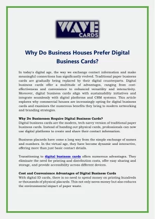 Why Do Business Houses Prefer Digital Business Cards