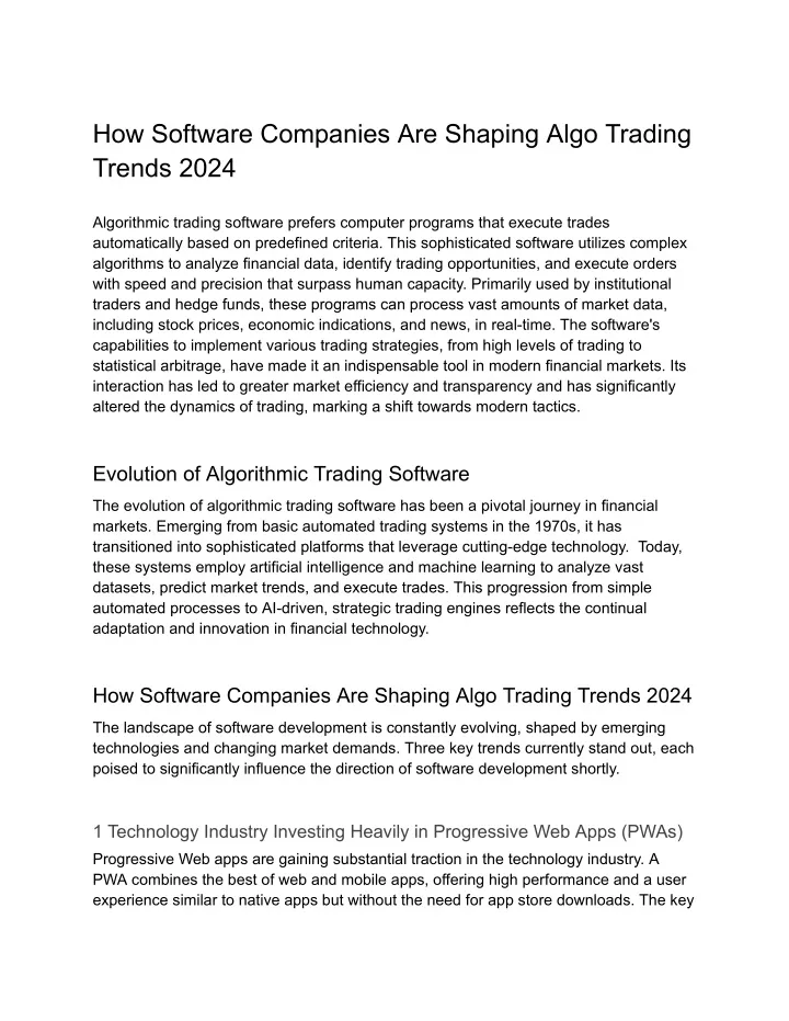 how software companies are shaping algo trading