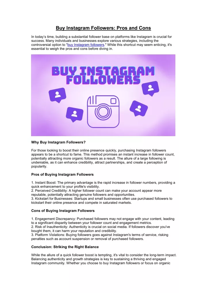 buy instagram followers pros and cons