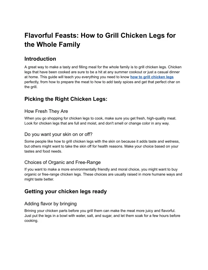 flavorful feasts how to grill chicken legs