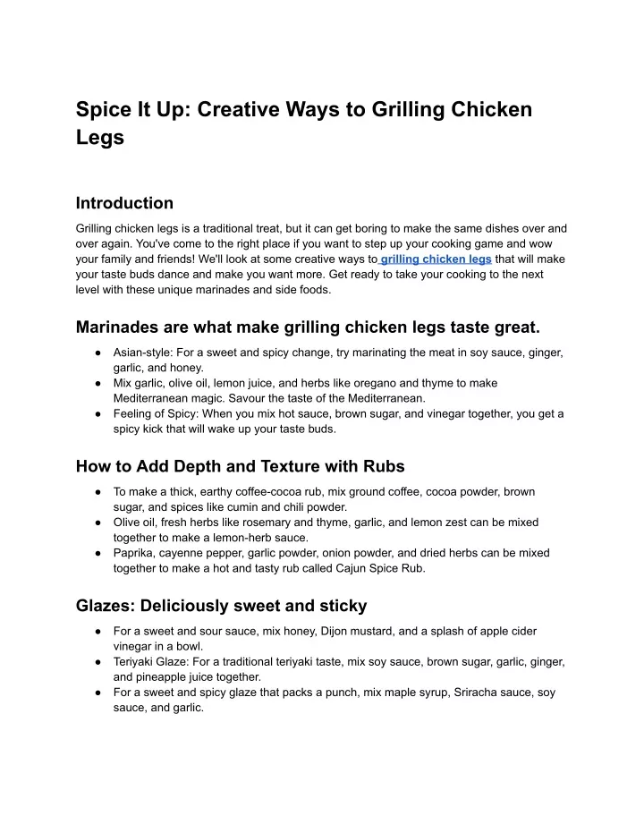 spice it up creative ways to grilling chicken legs