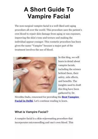 A Short Guide To Vampire Facial