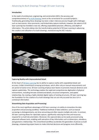 advancing as built drawings through 3d laser