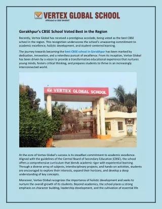 Gorakhpur’s CBSE School Voted Best in the Region