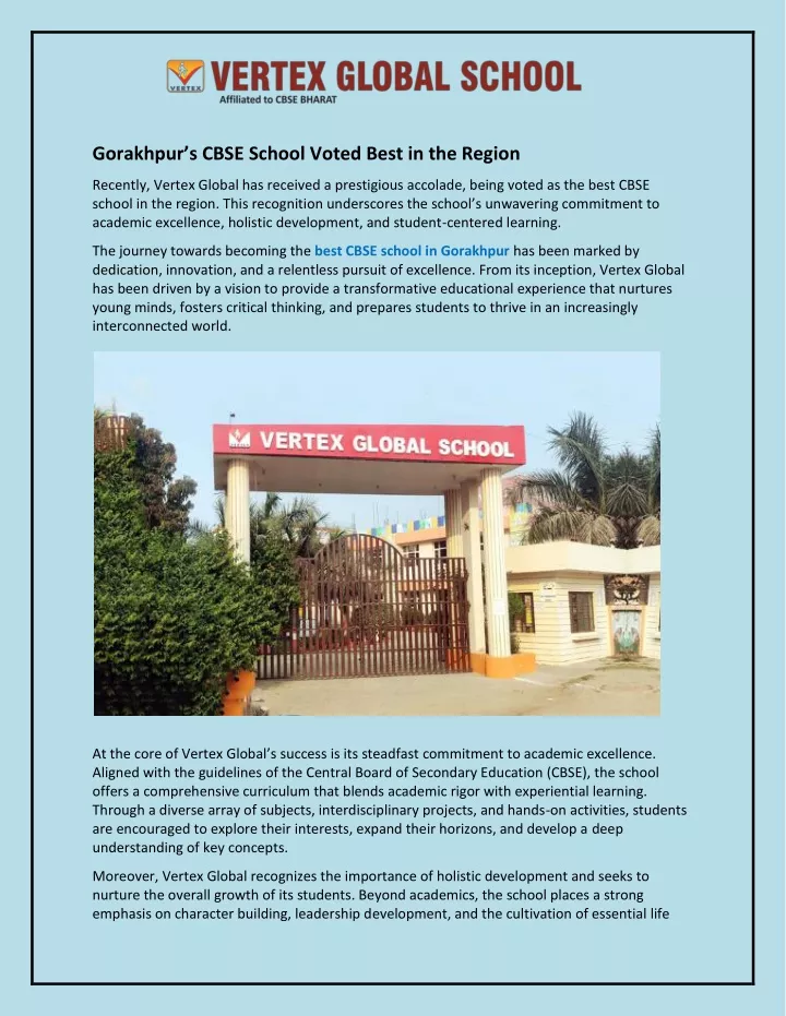 gorakhpur s cbse school voted best in the region