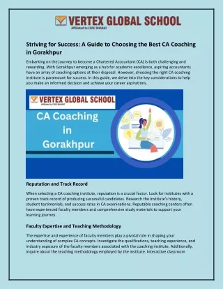 Striving for Success and A Guide to Choosing the Best CA Coaching in Gorakhpur