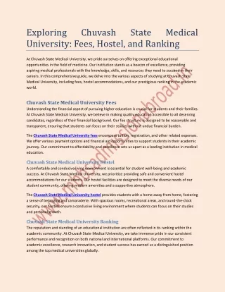 Exploring Chuvash State Medical University Fees, Hostel, and Ranking