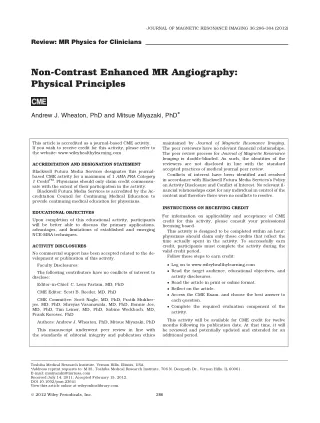 Magnetic Resonance Imaging - 2012 - Wheaton - Non‐contrast enhanced MR angiography  Physical principles