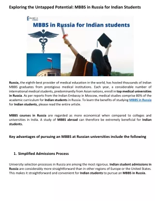 MBBS in Russia  For Indian Students