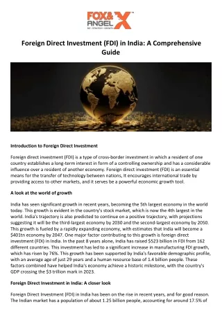 foreign direct investment fdi in india