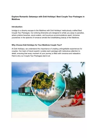 Explore Romantic Getaways with Dott Holidays' Best Couple Tour Packages in Maldives