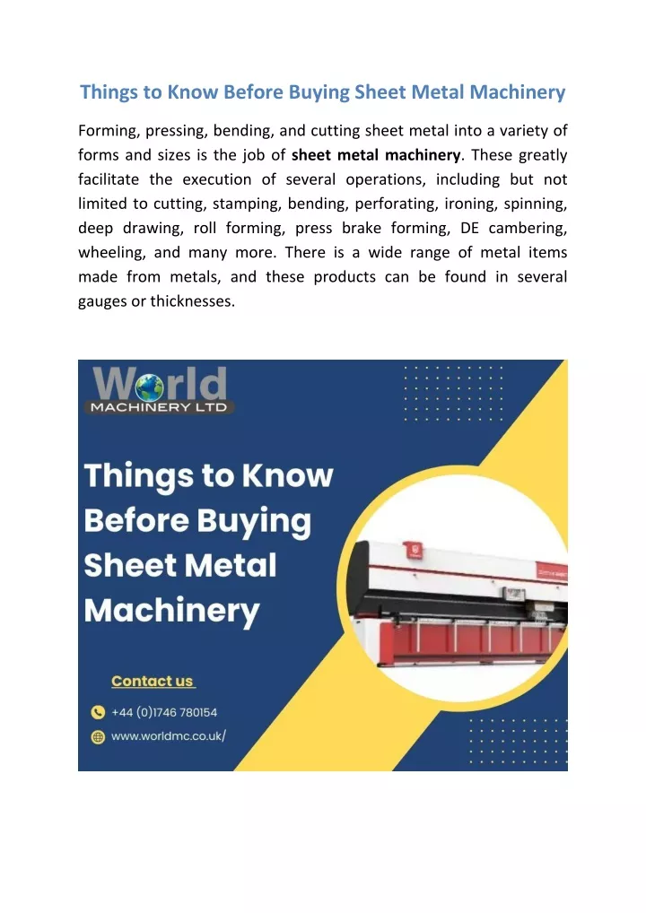 things to know before buying sheet metal machinery