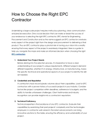 How to Choose the Right EPC Contractor