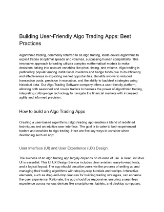 building user friendly algo trading apps best