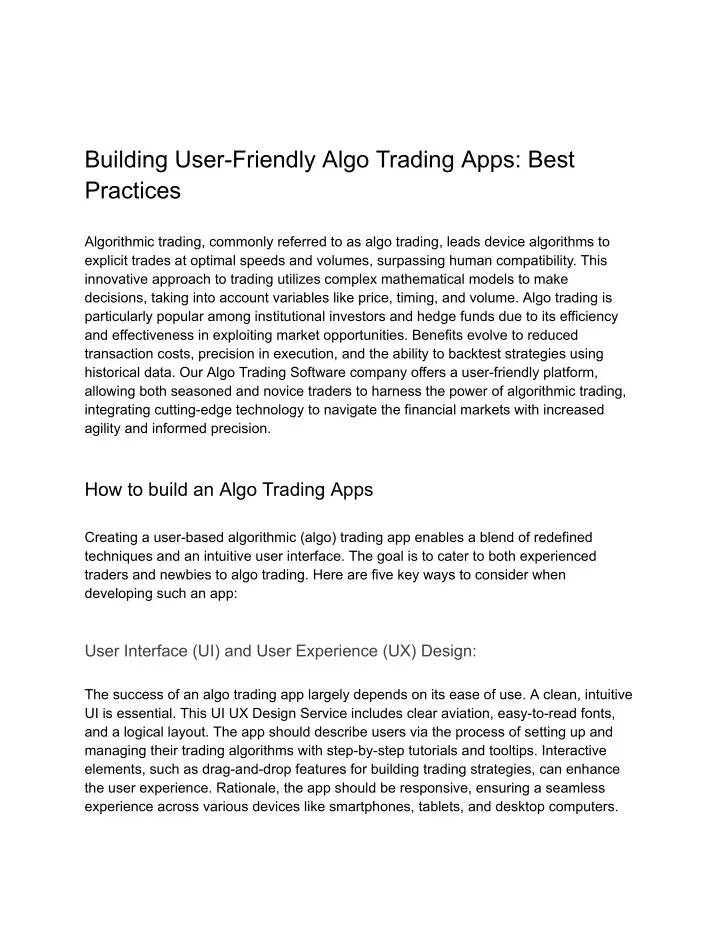 building user friendly algo trading apps best