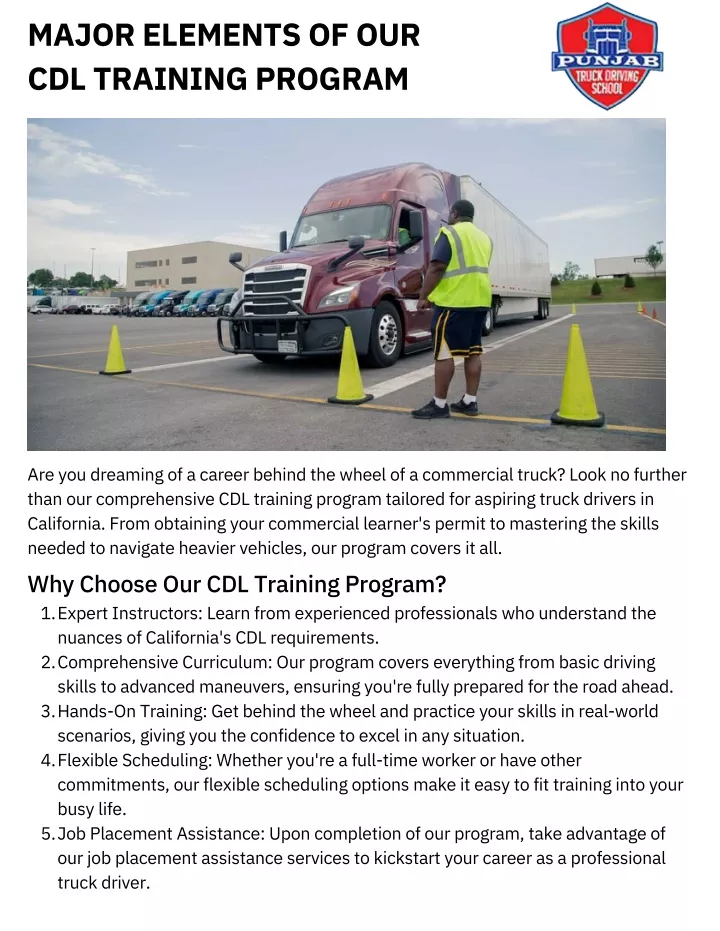 major elements of our cdl training program