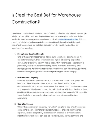 Is Steel the Best bet for Warehouse Construction