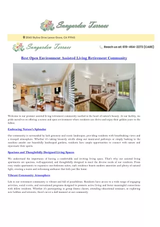 Best open environment Assisted Living Retirement community