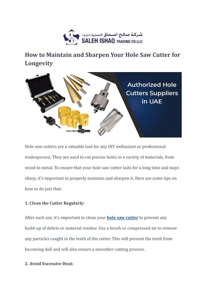how to maintain and sharpen your hole saw cutter