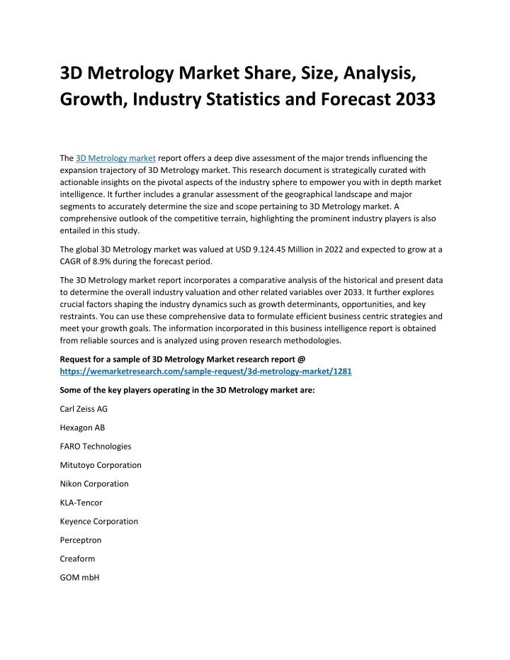 3d metrology market share size analysis growth