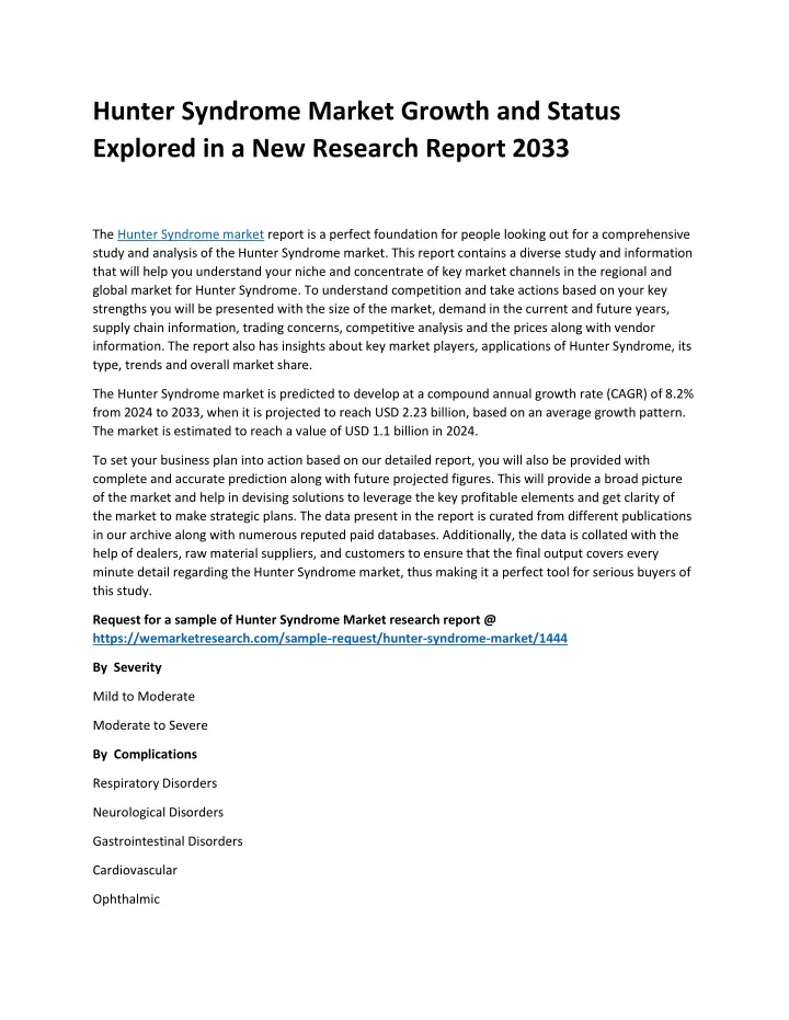 hunter syndrome market growth and status explored