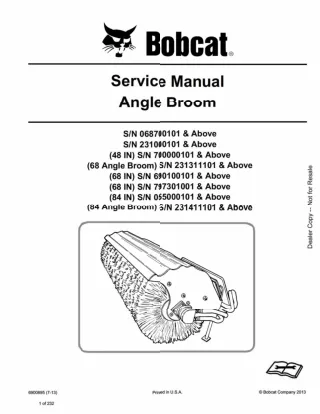 Bobcat Angle Broom Service Repair Manual SN 068700101 And Above