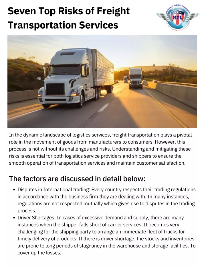 seven top risks of freight transportation services