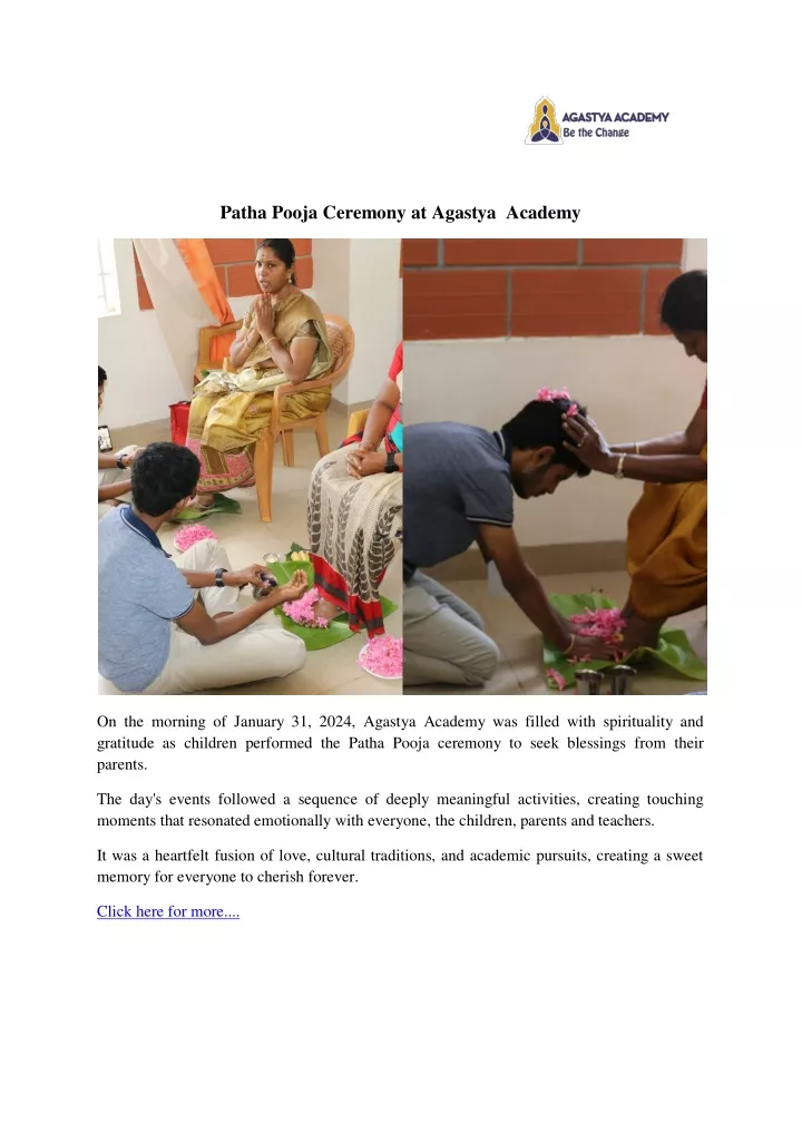 patha pooja ceremony at agastya academy